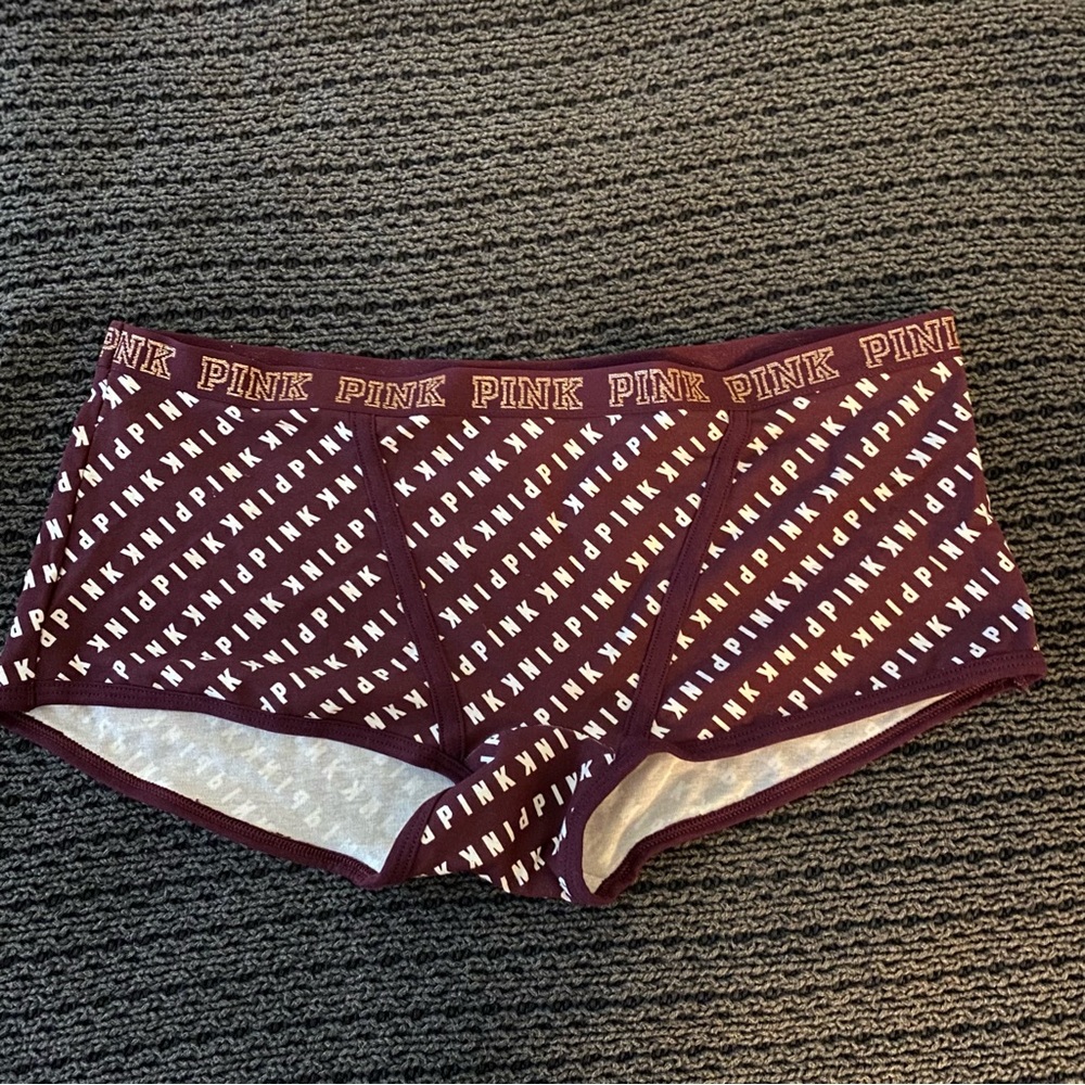 PINK NWT Burgundy Logo Boxers